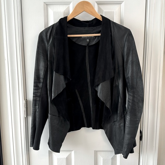 Warehouse Jackets & Blazers - Warehouse Genuine leather jacket raw edge unlined Open front Sz 4/UK 8